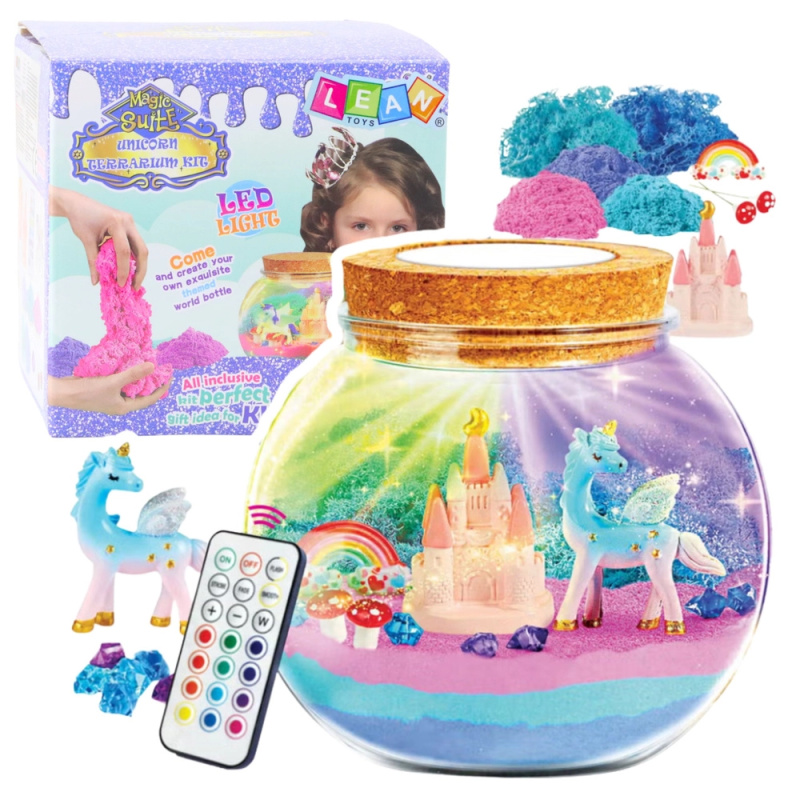 Kreativní DIY terárium s bílým jednorožcem a LED lampičkou s dálkovým ovládáním