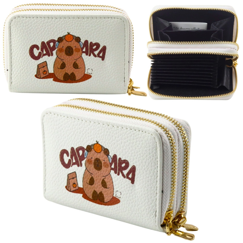 Bílá peněženka s kapybarou, dvoukomorová, harmonikové přihrádky 12,5 × 8,5 cm