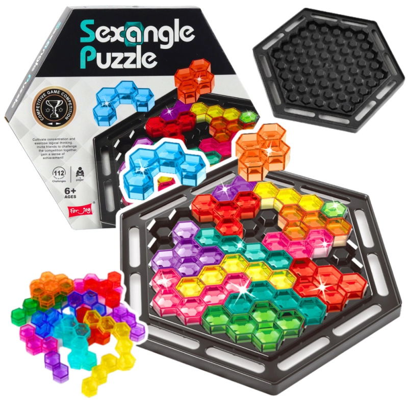 Logická hra SEXANGLE PUZZLE – hexagonální tetris s 16 dílky a 112 úlohami