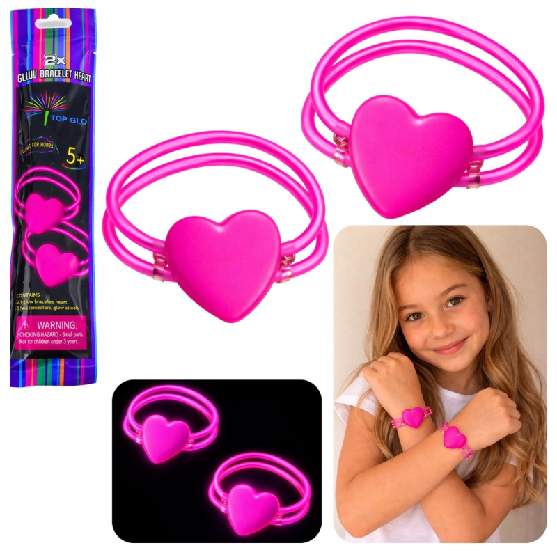 Dvojité svítící náramky srdce neon glow stick – sada