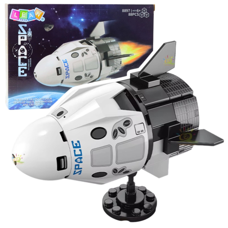 Stavebnice bílá vesmírná loď s podstavcem – 88 dílků