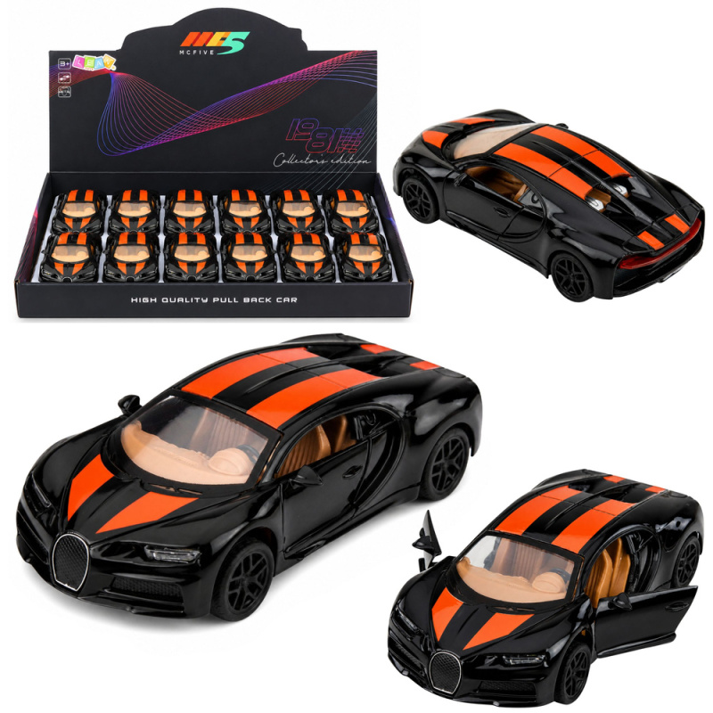 Kovové sportovní auto s efekty a zpětným pohonem pull-back 1:32 černé