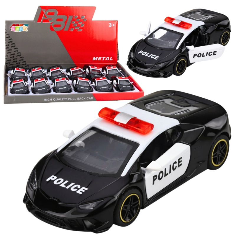 Kovové policejní sportovní auto s natahovacím pohonem pull-back 1:43