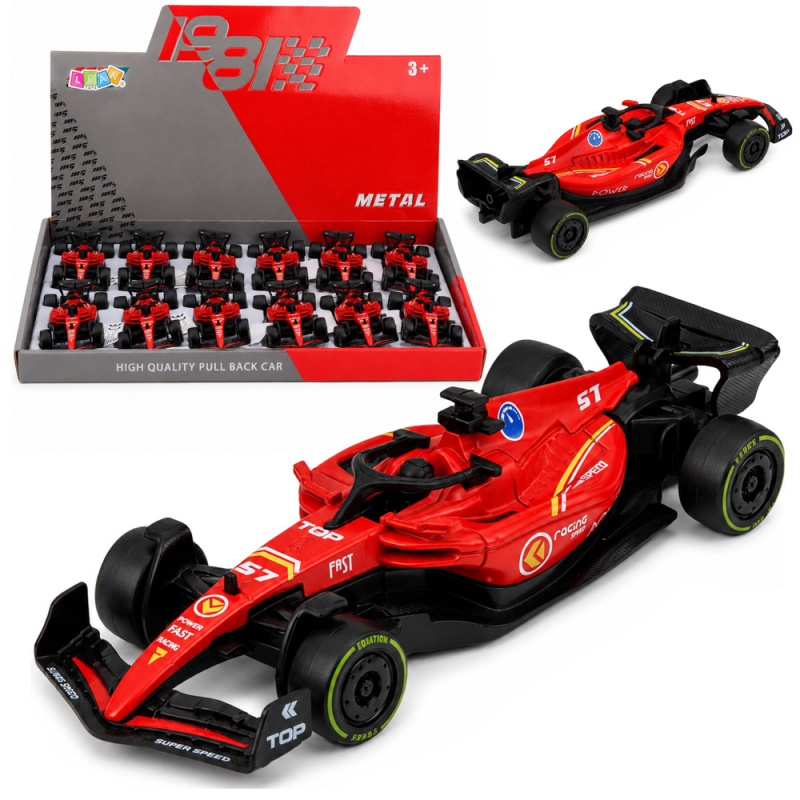 Kovové závodní auto formule s pohonem pull back 1:43 červené