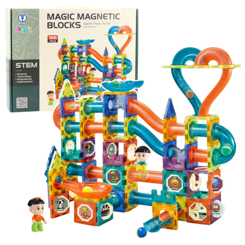 Magnetické stavebnice s kuličkovou dráhou 188 ks MAGIC MAGNETIC BLOCKS