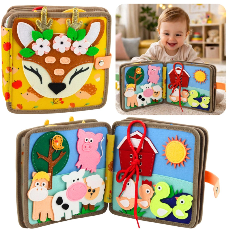 Smyslová filcová knížka Jelínek – interaktivní vzdělávací kniha pro nejmenší