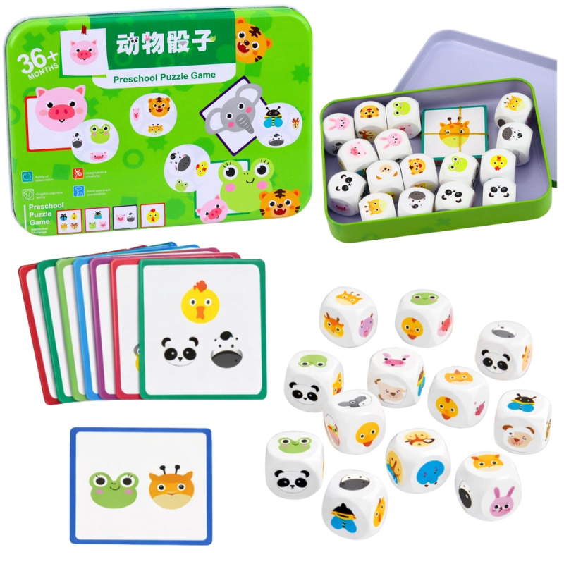 Edukativní dřevěná hra s kostkami – přiřaď zvířátka