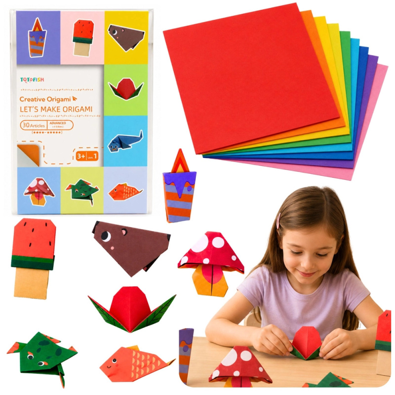 Barevný sešit na origami pro děti – zvířátka, 30 listů