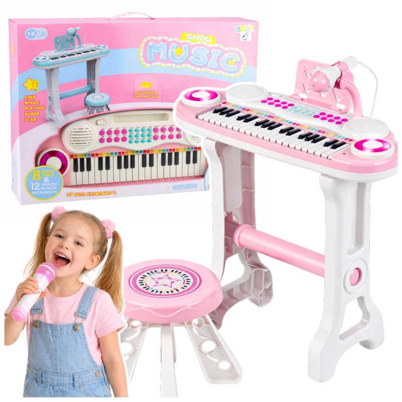 Elektronické dětské klávesy s mikrofonem a MP3, růžové