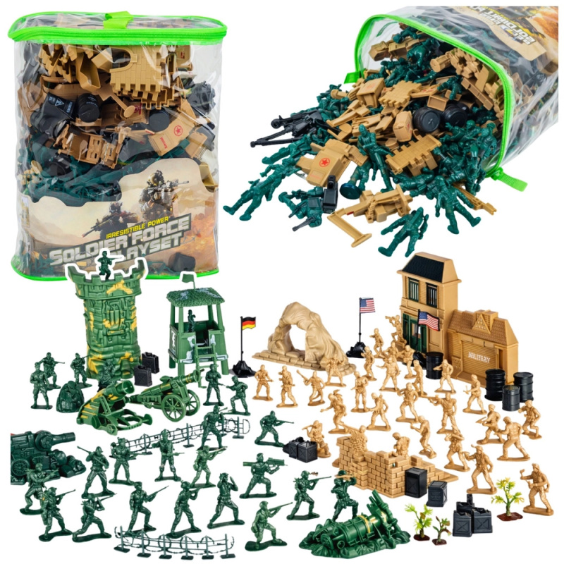 Vojenská základna – figurky vojáčků a vozidla, velký set 400 ks