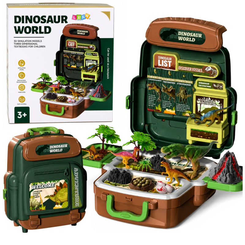Tomido Zestaw Dinozaury W Plecaku Walizce Figurki Karty Edukacyjne Akcesoria 30 el.