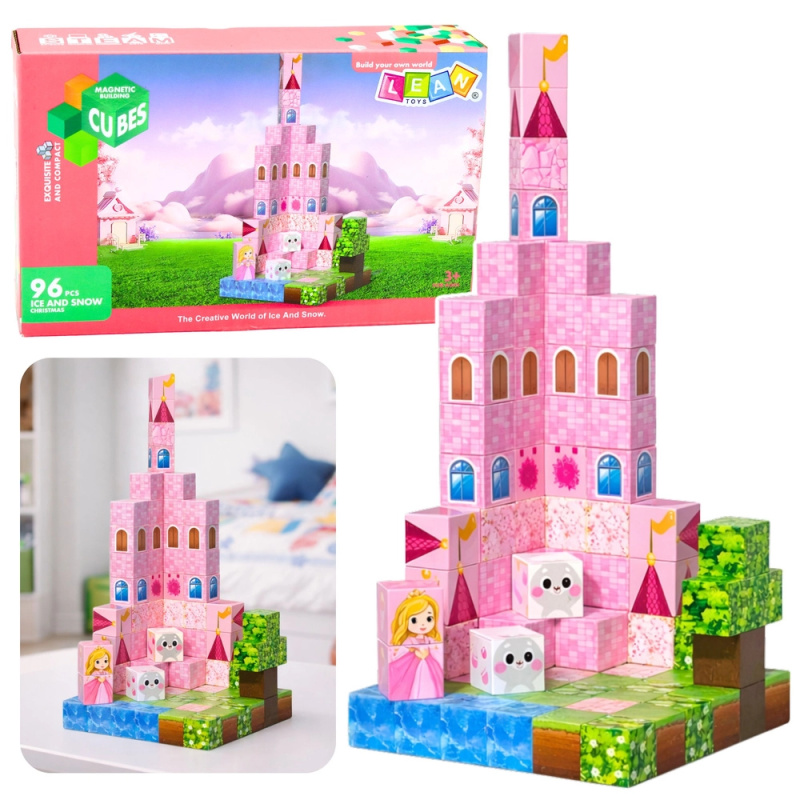 Magnetické stavebnice pixely – kostky zámek pro princezny, 96 dílů