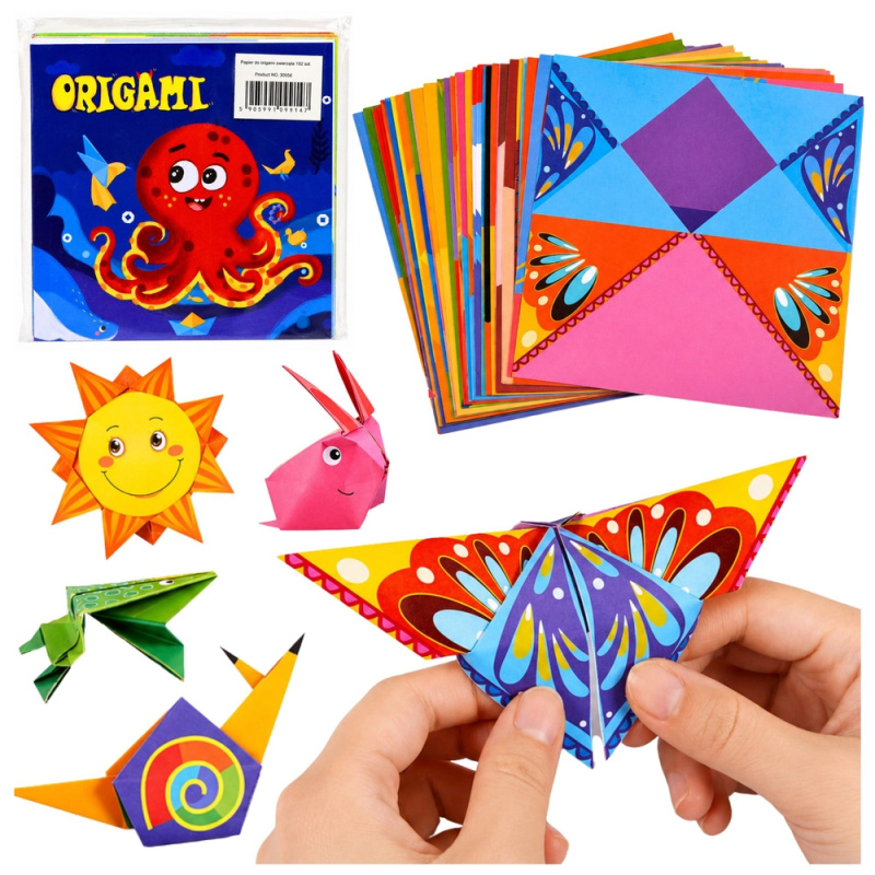 Dětská origami sada s barevnými papíry a návodem (100 listů)