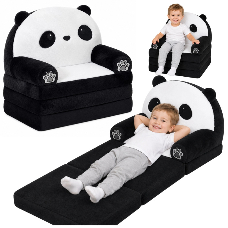 Rozkládací dětské křeslo 2v1 Panda (sofa a lehátko) černo-bílé
