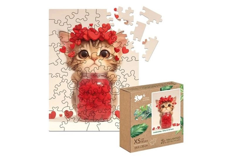Dřevěné puzzle XS koťátko plné lásky 50 dílků