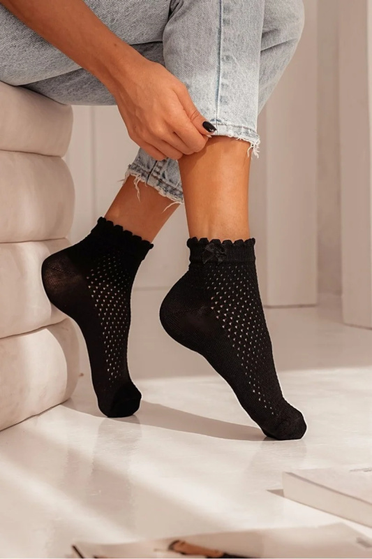 Dámské prolamované ponožky s mašlí 1115 růžová 37-41