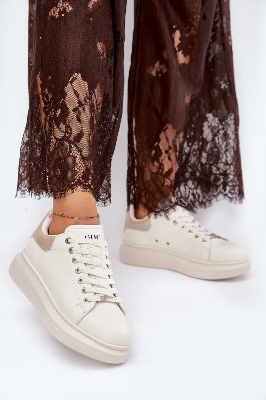 Kožené Dámské Tenisky Na Platformě Béžové GOE RR2N4004 40