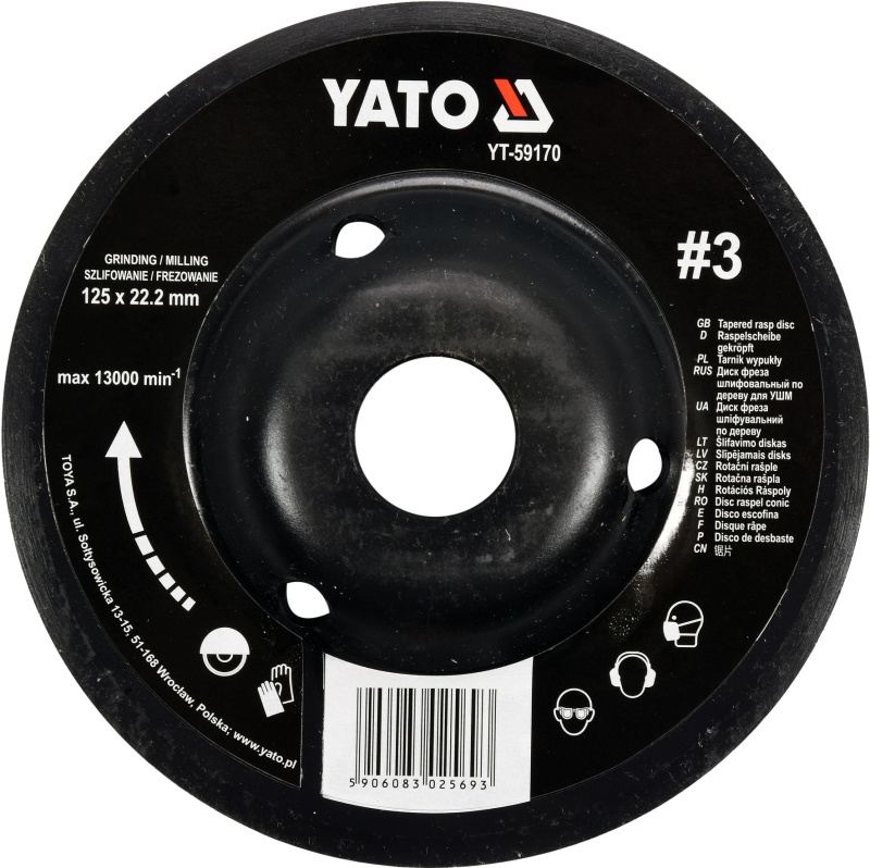 Yato Rotační rašple úhlová jemná 125 mm typ 3, YT-59170