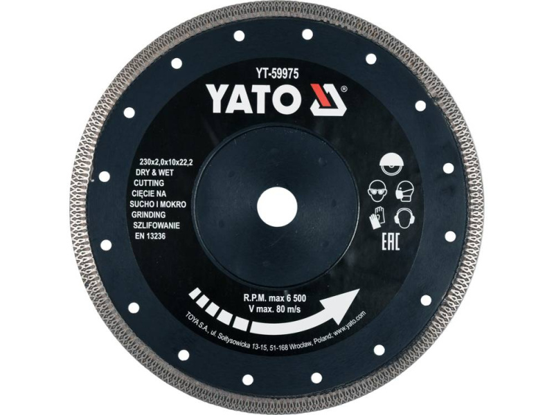 Yato Kotouč řezný diamantový 230 x 22,2 x 2 mm, YT-59975