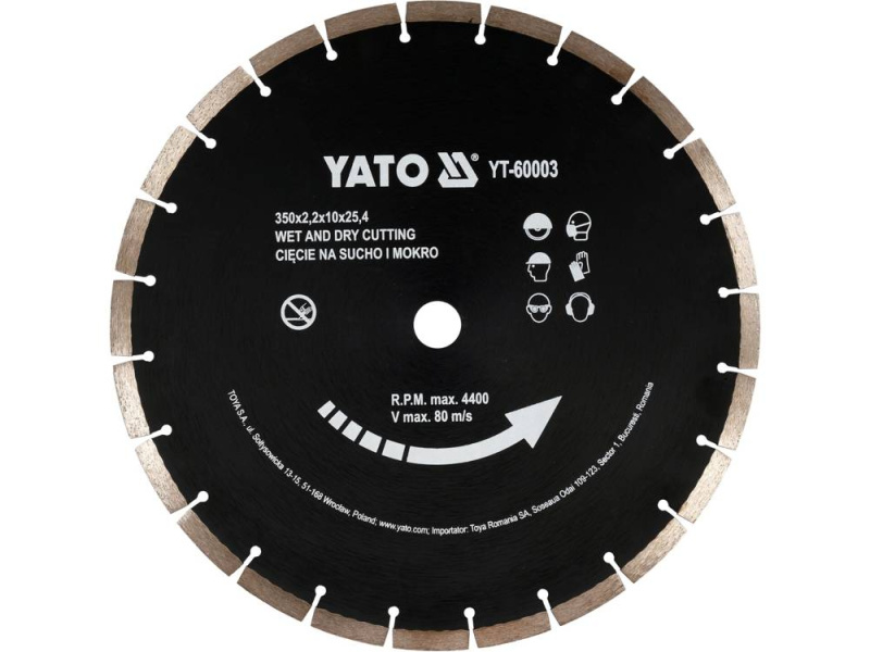 Yato Kotouč řezný diamantový segmentovaný 350 x 25,4 x 3,4 mm, YT-60003