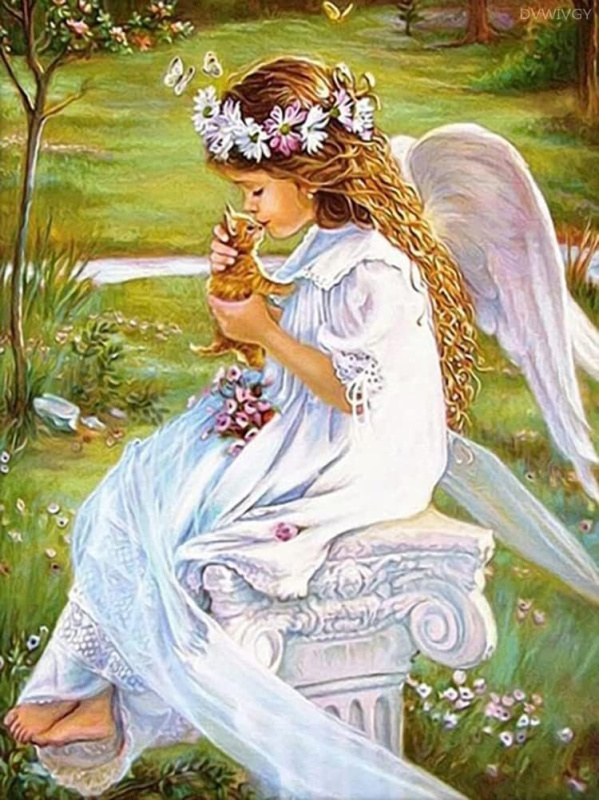 Diamantové malování Anděl s kočkou 30 × 40 cm