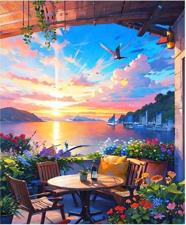 Diamantové malování Posezení u jezera 30 × 40 cm