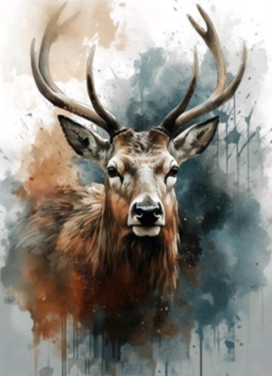 Diamantové malování – akvarelový jelen 30 × 40 cm