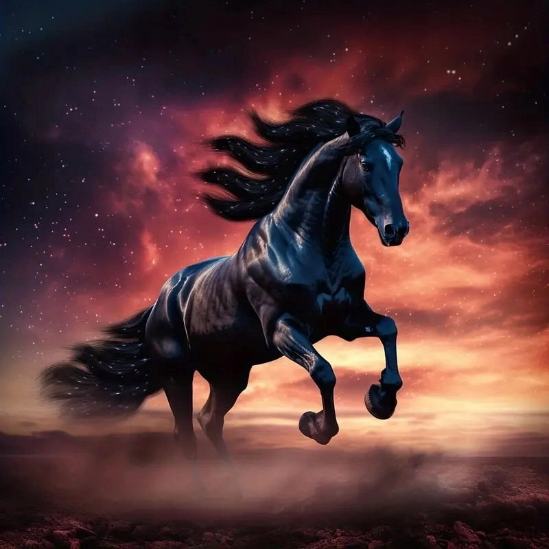 Diamantové malování Divoký černý hřebec