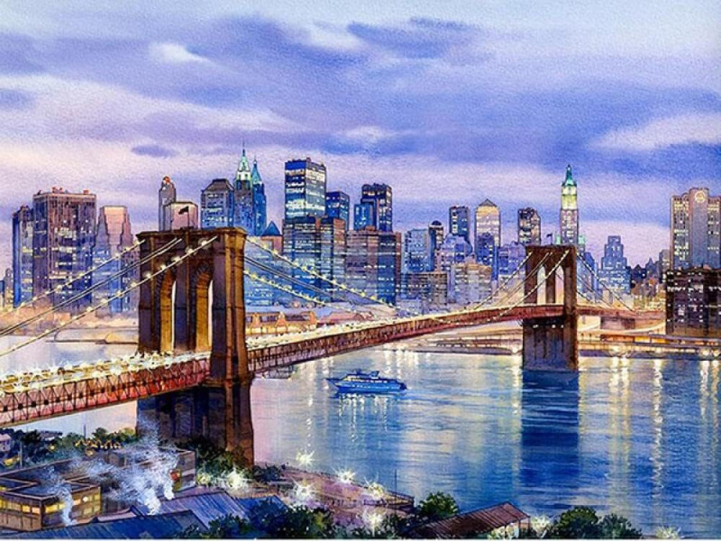 Diamantový obrázek - Brooklinský most, New York 30 x 40 cm
