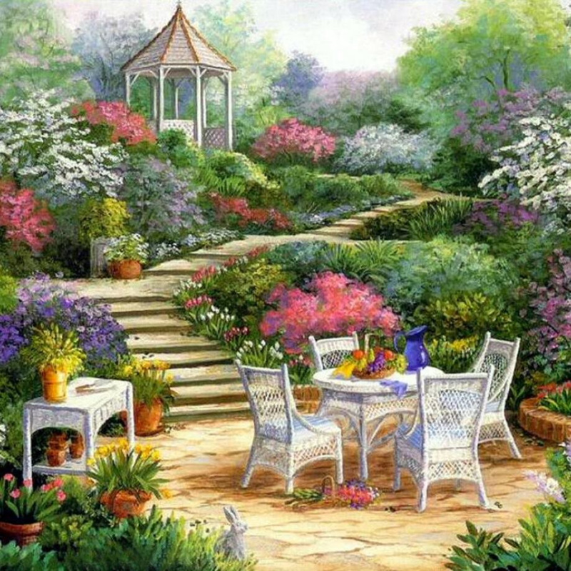 Diamantové malování Snídaně u altánku 30 × 40 cm