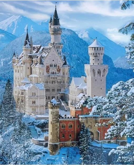 Diamantové malování zámek Neuschwanstein v zimě