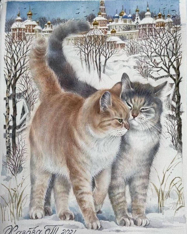 Diamantové malování 30x40cm - Dvě kočky v zimě