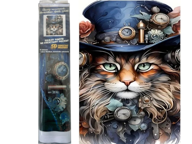 diamantové malování steampunková kočka 30 × 40 cm