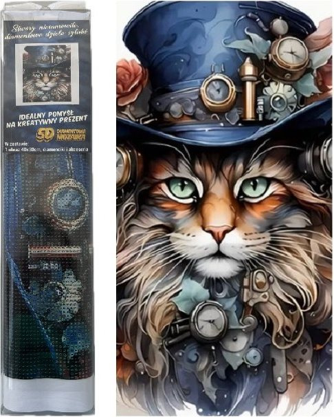 diamantové malování steampunková kočka 30 × 40 cm