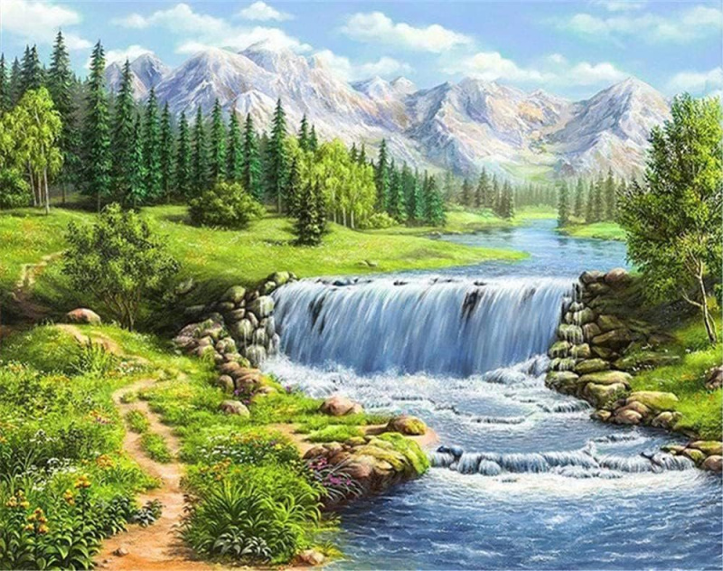 Diamantové malování Řeka v horách 30 × 40 cm