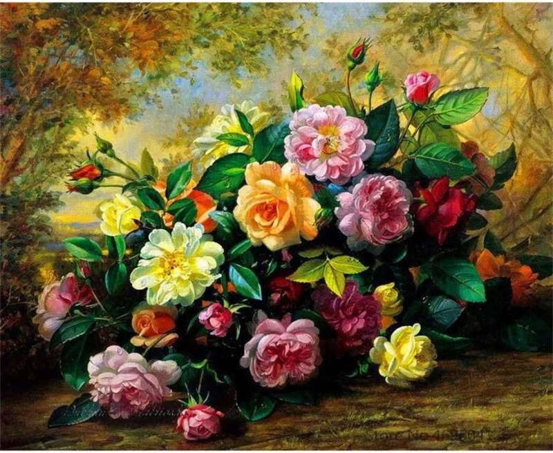 Diamantové malování Bohatá kytice 30 × 40 cm