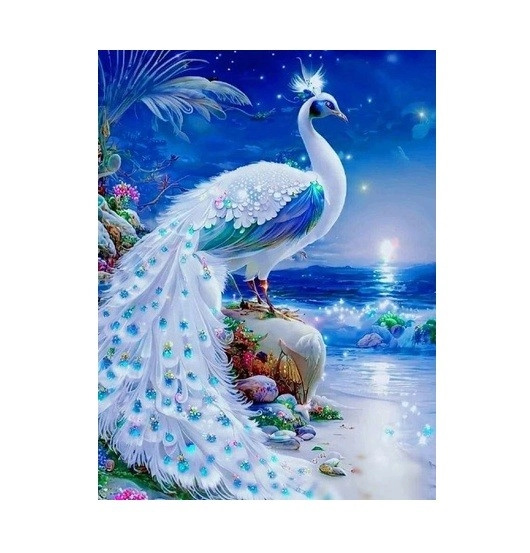 Diamentová mozaika - Bílý Páv