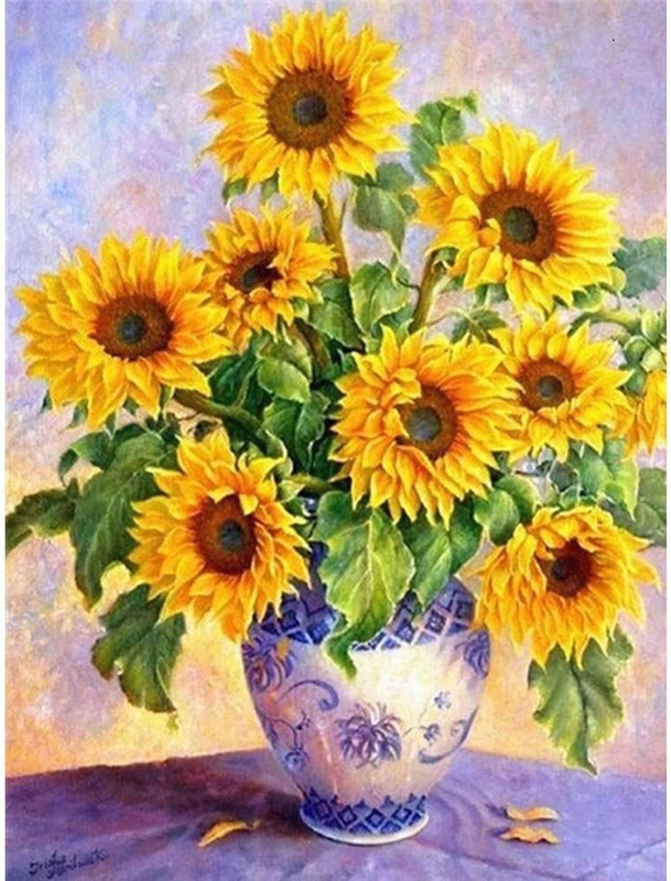 Diamantové malování Slunečnice ve váze 30 × 40 cm