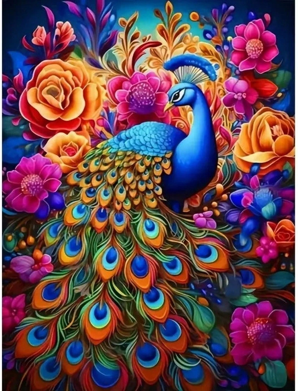 Norimpex malování podle čísel Páv v barevných květinách 40 × 50 cm