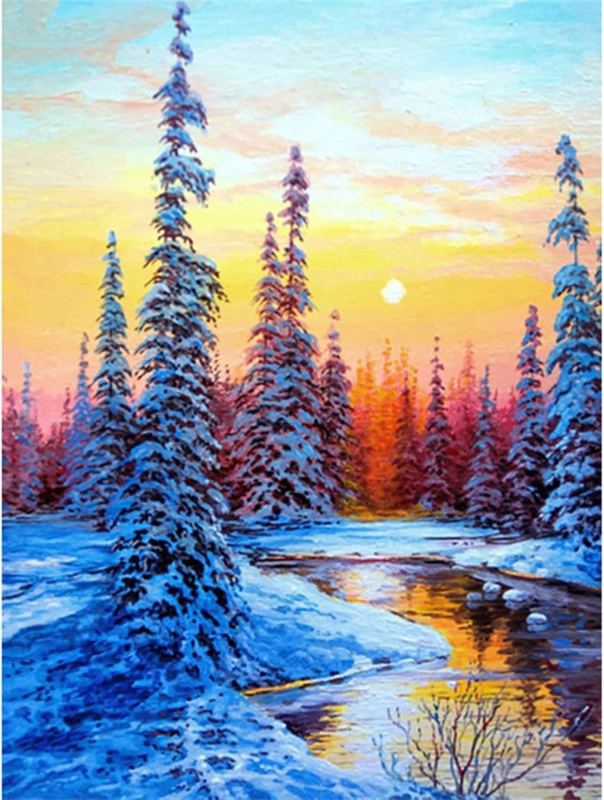 Diamantové malování - Řeka v zimě 30x40 cm