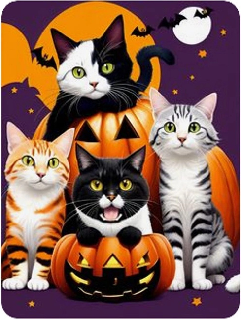 Diamantové malování Halloween – kočky a dýně 30 × 40 cm