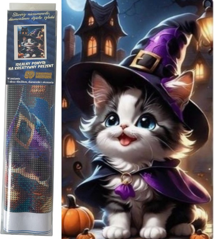 Diamentová mozaika - Halloweenový Kocourek