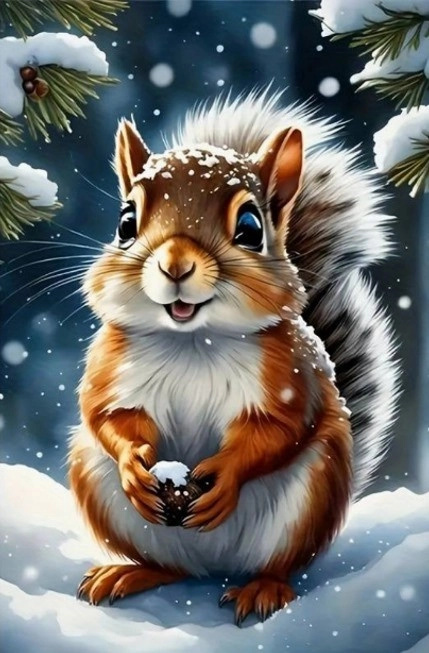 Diamantová mozaika - Veverka v zimě