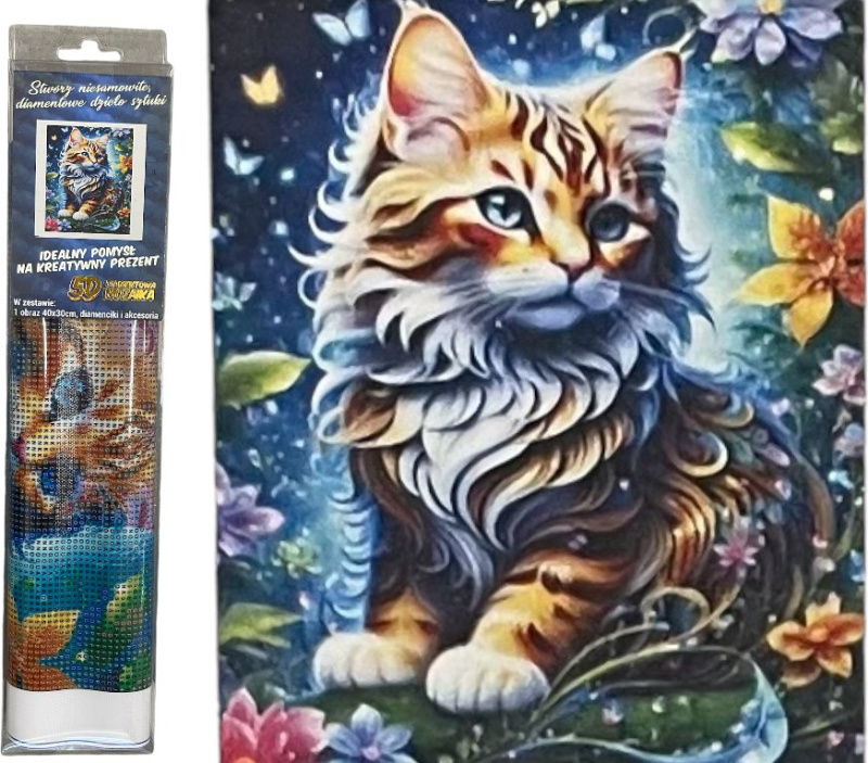 Diamentová mozaika - Kočka v kouzelné zahradě