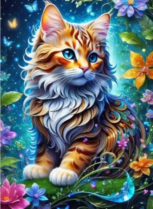 Diamentová mozaika - Kočka v kouzelné zahradě