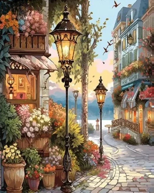 NORIMPEX Malování podle čísel Květinářství pod lampami 40 × 50 cm