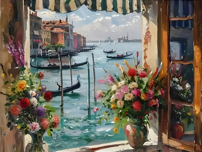Norimpex malování podle čísel Okno s výhledem na benátský přístav 40 × 50 cm