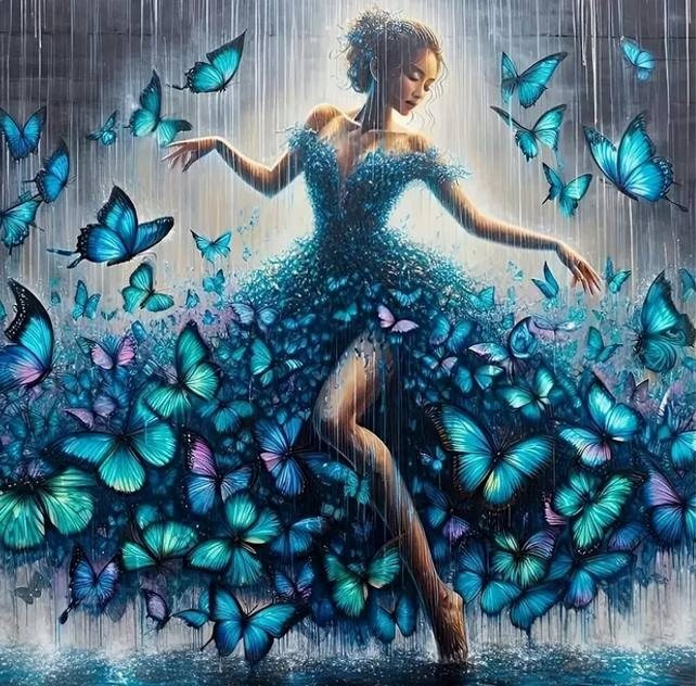 diamantové malování tanečnice s motýly 30 × 40 cm