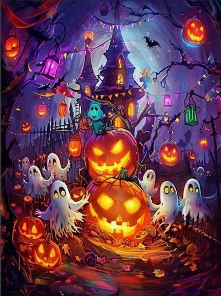 NORIMPEX Malování podle čísel Strašidelný dům s halloweenskými dýněmi 40 × 50 cm