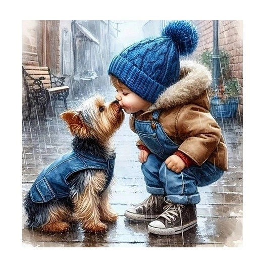 Diamantový obrázek - Batole a pes 30 x 40 cm